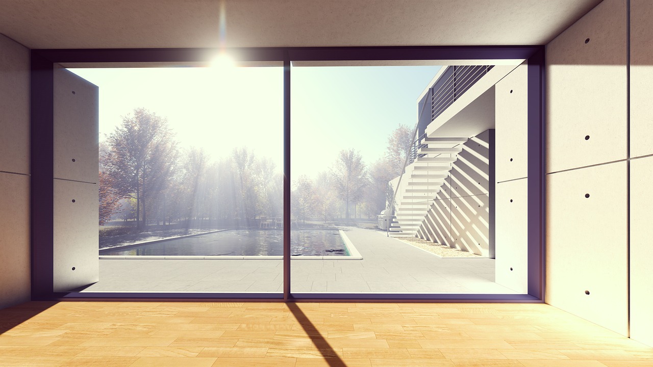 Modern interieur met glanzende glazen vloeren.