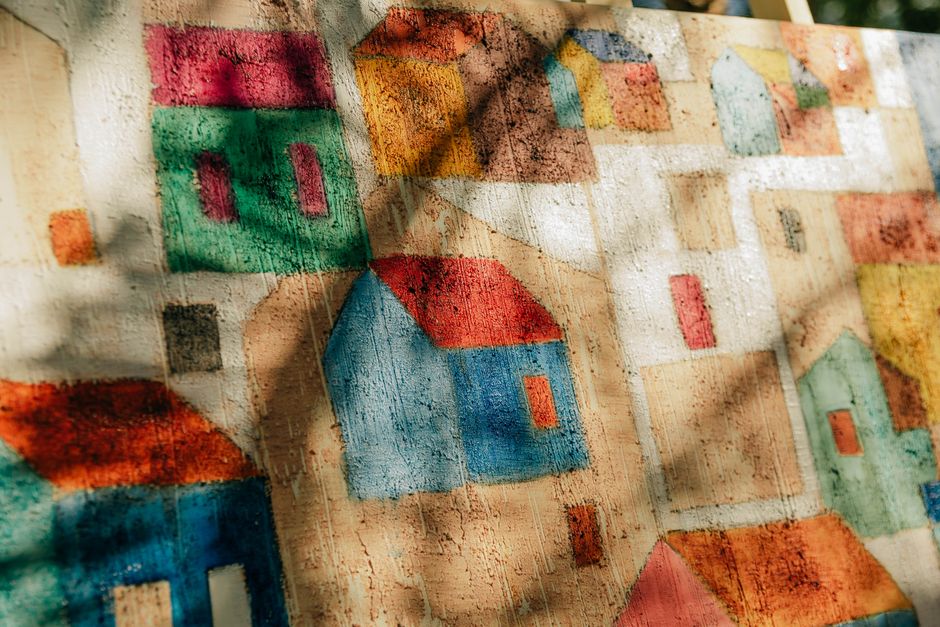Canvas kunst in herfsttinten met Lissabon motief. Canvas kunst in herfsttinten met Lissabon motief.